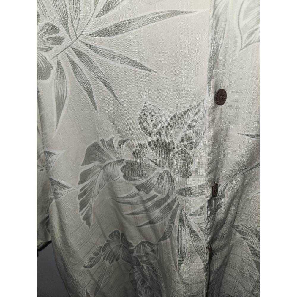Tommy Bahama Mens 100% Silk Shirt Medium Beige Green Tropical - Picture 10 of 11